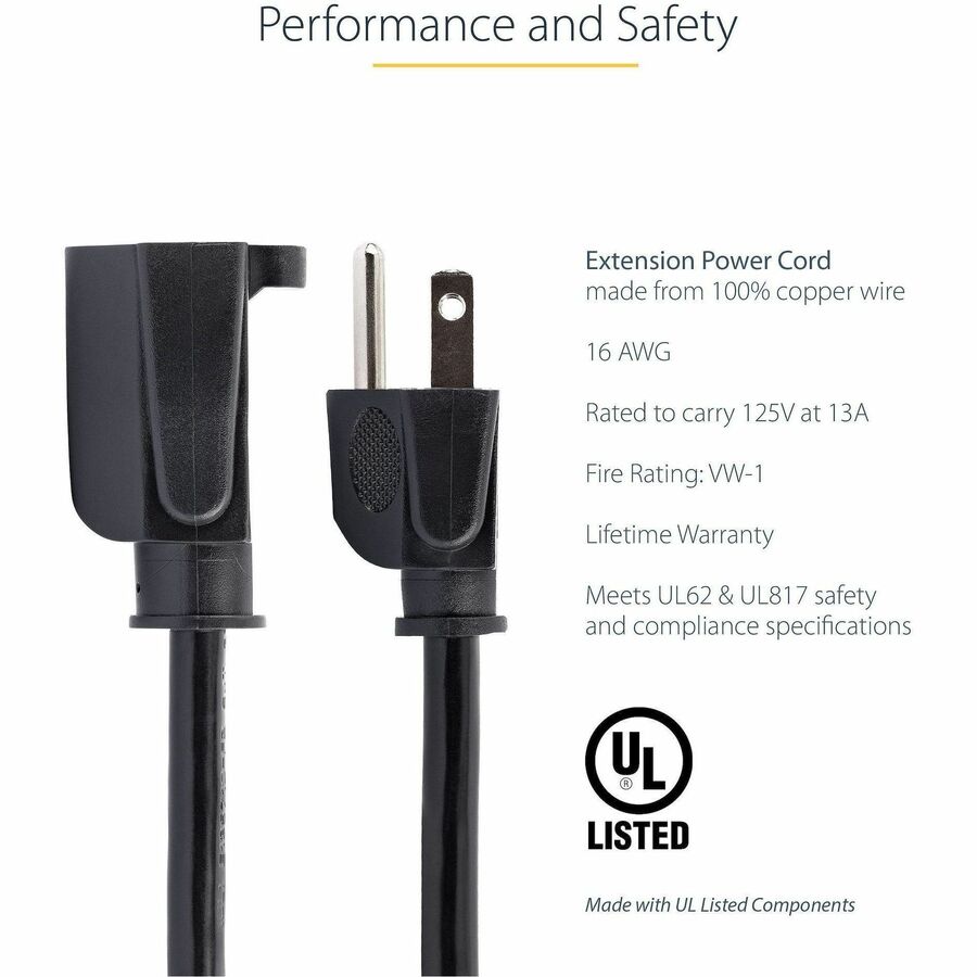 StarTech.com 10ft Power Extension Cord with NEMA 5-15R to NEMA 5-15P Connectors