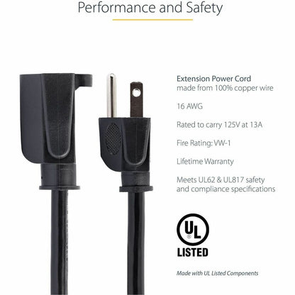 StarTech.com 10ft Power Extension Cord with NEMA 5-15R to NEMA 5-15P Connectors