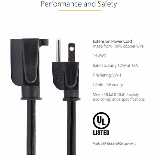 StarTech.com 10ft Power Extension Cord with NEMA 5-15R to NEMA 5-15P Connectors
