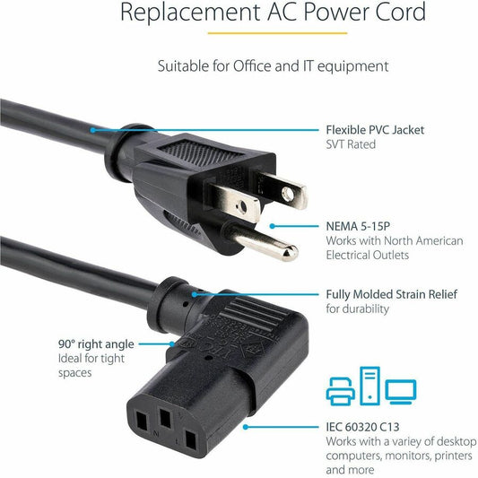 StarTech.com 10ft NEMA 5-15P to Right Angle IEC 60320 C13 Computer Power Cord