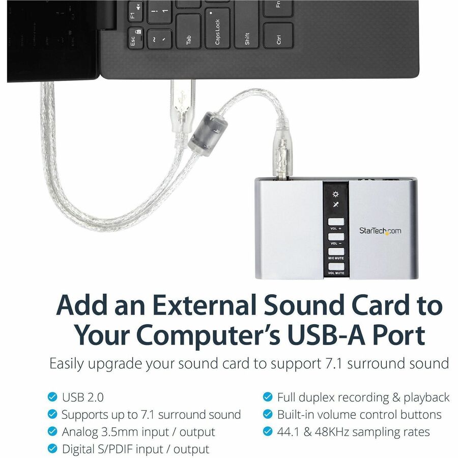 StarTech.com 7.1 USB External Sound Card and Audio Adapter - High-Quality 7.1 Channel Audio for PC and Laptop