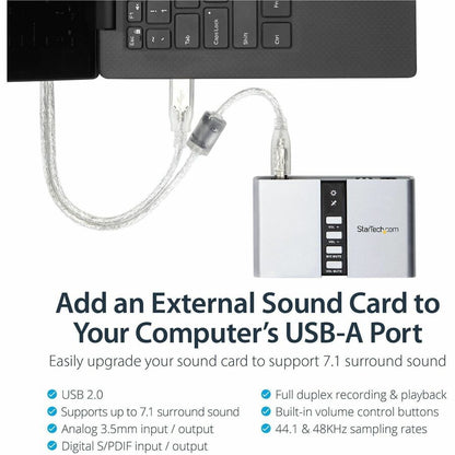 StarTech.com 7.1 USB External Sound Card and Audio Adapter - High-Quality 7.1 Channel Audio for PC and Laptop