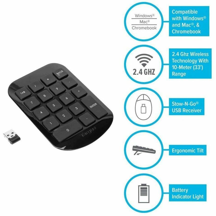 Targus Wireless Numeric Keypad AKP11US – Compact, Ergonomic, Cordless NumberPad for Windows, Mac, Chromebook