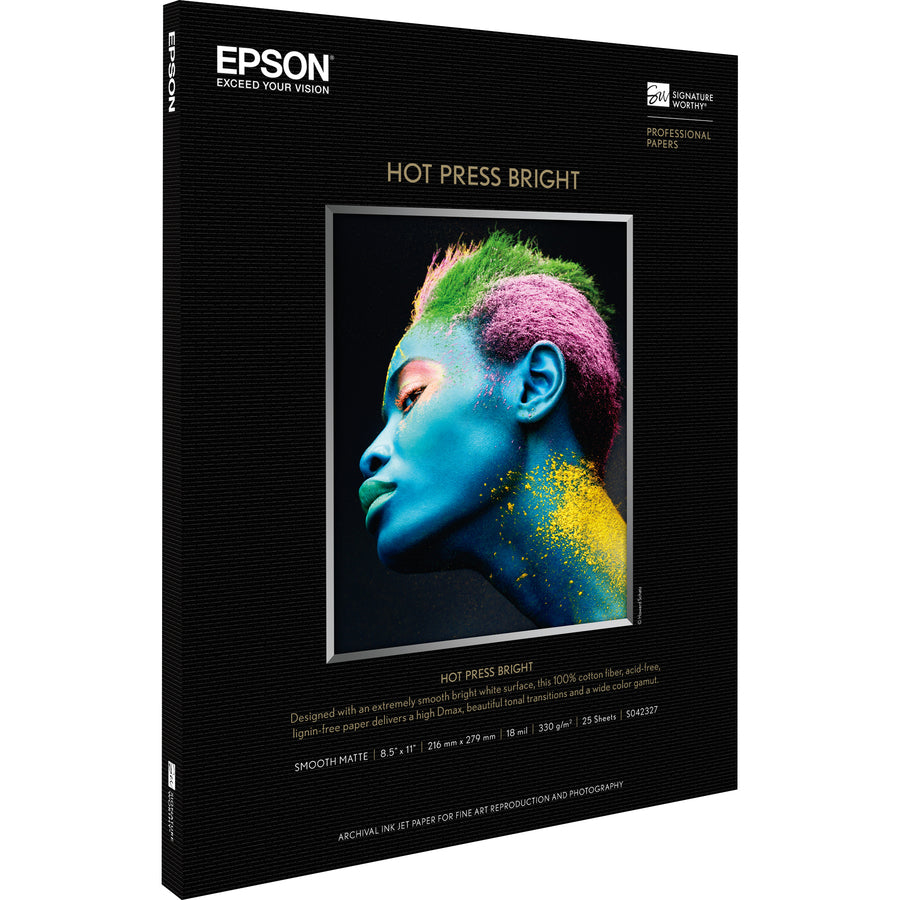 Epson Hot Press Bright Fine Art Paper S042327 - 8.5 x 11 inch, 330 g/m², Matte Finish, 25 Sheets