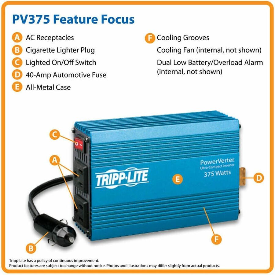 Eaton Tripp Lite Series PowerVerter 375W Ultra-Compact Car Inverter with Dual Outlets