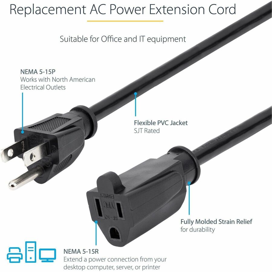 StarTech.com 6 ft Power Extension Cord NEMA 5-15R to NEMA 5-15P