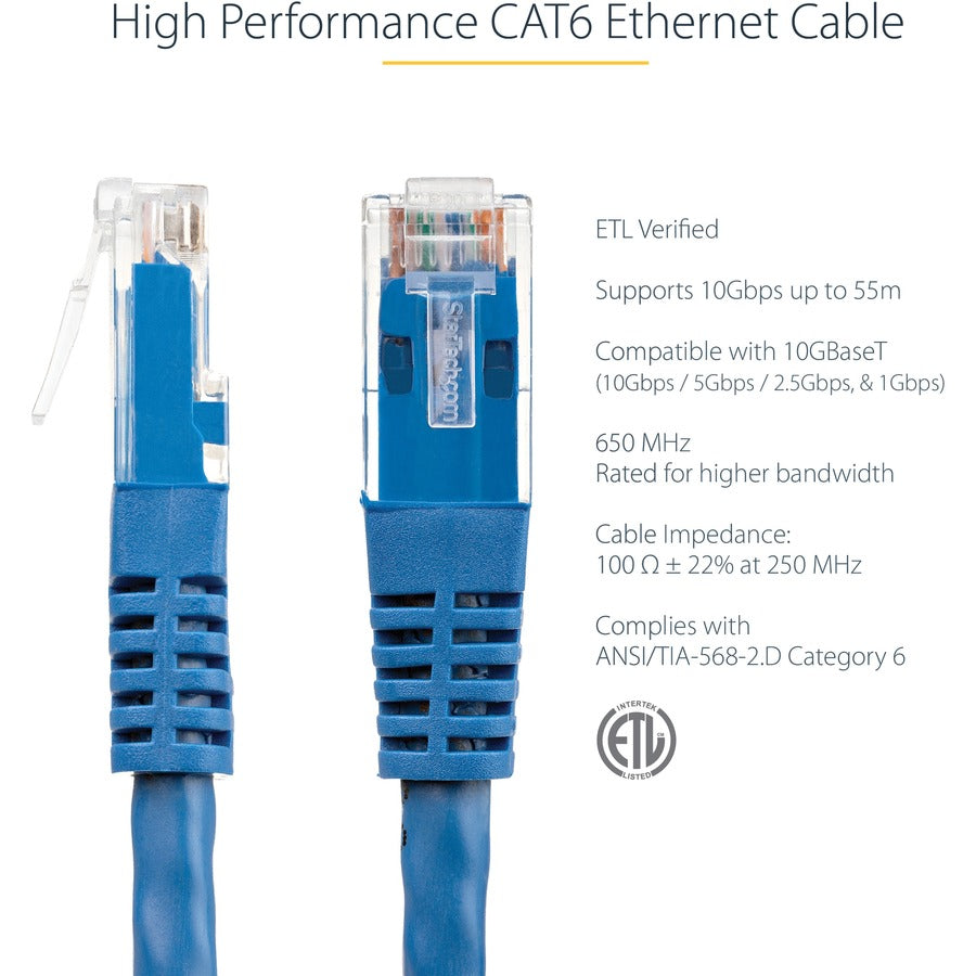 StarTech.com 4ft Blue Cat6 Ethernet Patch Cable with Gold Connectors and PoE Support