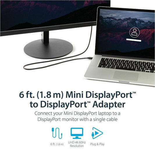 StarTech.com 6 ft Mini DisplayPort to DisplayPort 1.2 Cable M/M for 4K UHD Monitors and Professional Workstations