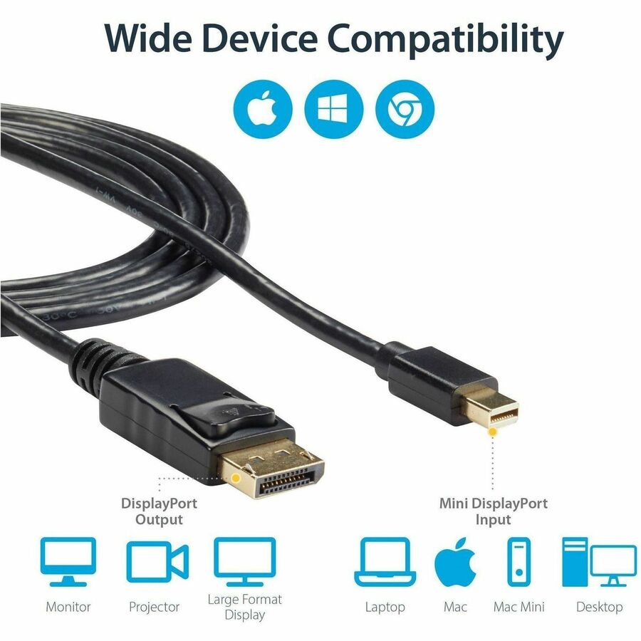 StarTech.com 6 ft Mini DisplayPort to DisplayPort 1.2 Cable M/M for 4K UHD Monitors and Professional Workstations