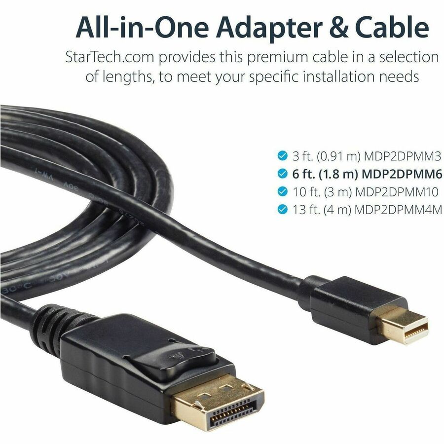 StarTech.com 6 ft Mini DisplayPort to DisplayPort 1.2 Cable M/M for 4K UHD Monitors and Professional Workstations