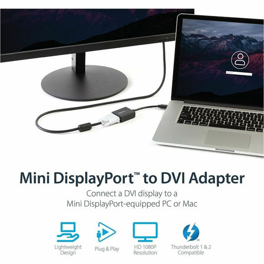 StarTech.com MDP2DVI Mini DisplayPort to DVI Adapter Cable for MacBook & Surface Devices
