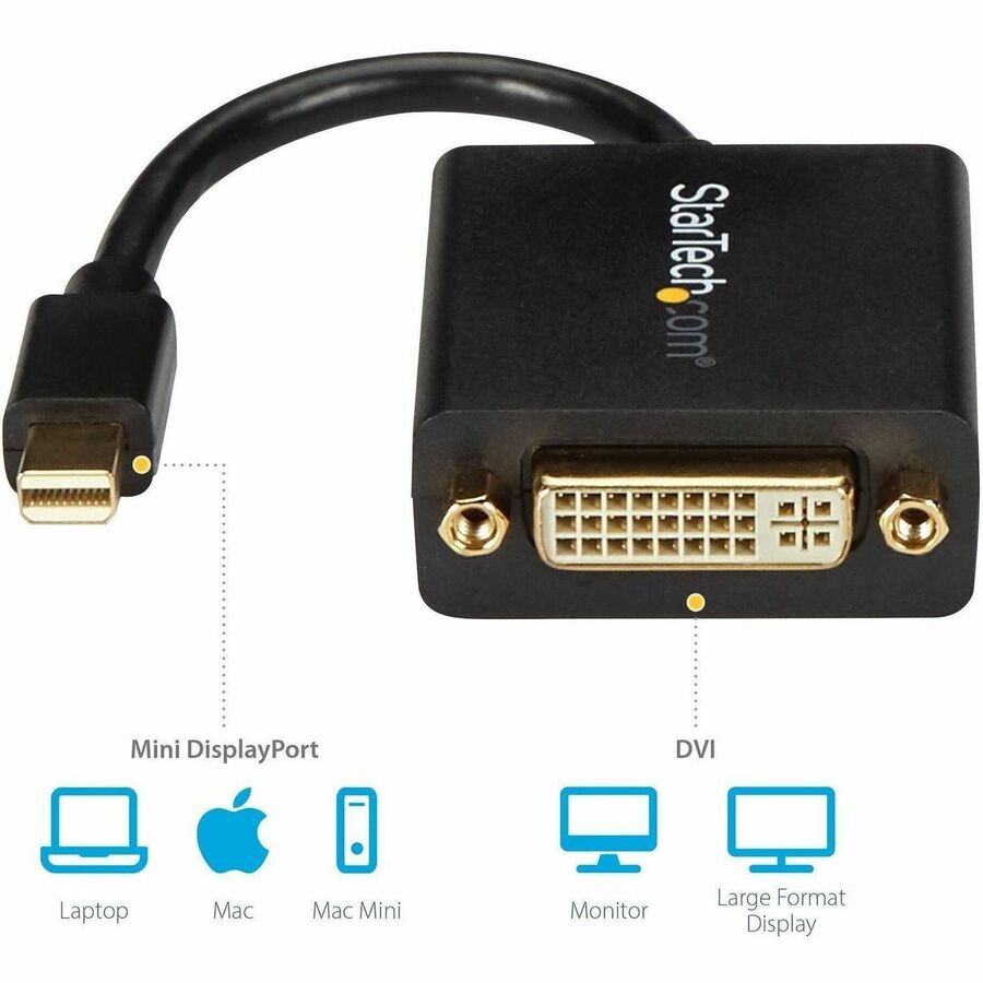 StarTech.com MDP2DVI Mini DisplayPort to DVI Adapter Cable for MacBook & Surface Devices