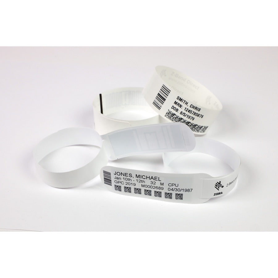 Zebra Technologies Corporation Z-Band Comfort Wristband Cartridge Kit (White) - 11" x 1" Direct Thermal Polypropylene Labels