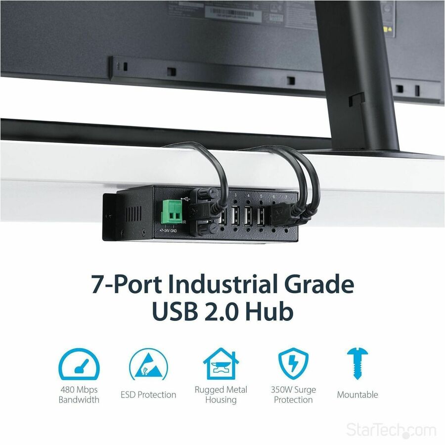 StarTech.com Mountable Rugged Industrial 7 Port USB 2.0 Hub with Surge and ESD Protection