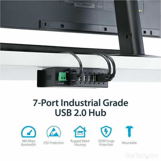 StarTech.com Mountable Rugged Industrial 7 Port USB 2.0 Hub with Surge and ESD Protection
