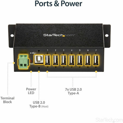 StarTech.com Mountable Rugged Industrial 7 Port USB 2.0 Hub with Surge and ESD Protection