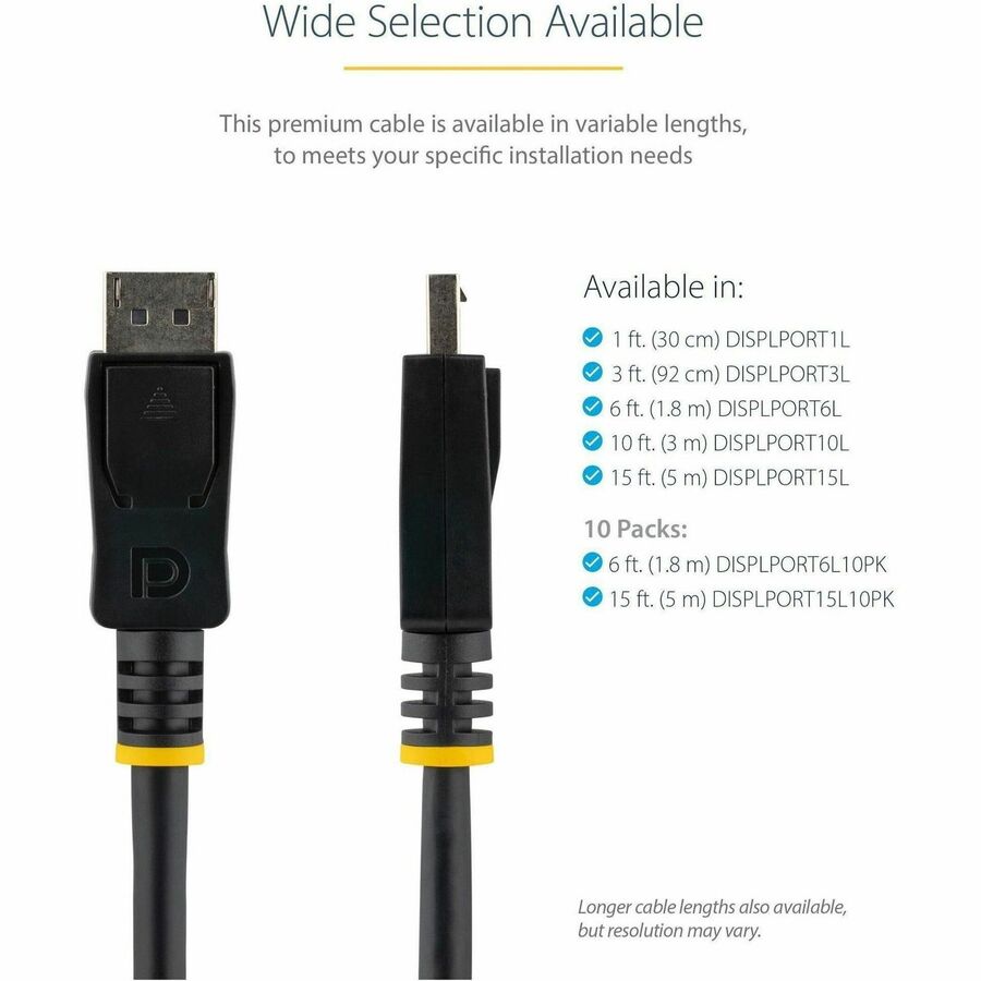 StarTech.com 3 ft DisplayPort 1.2 Cable - 4K UHD, Latching Male to Male, VESA Certified