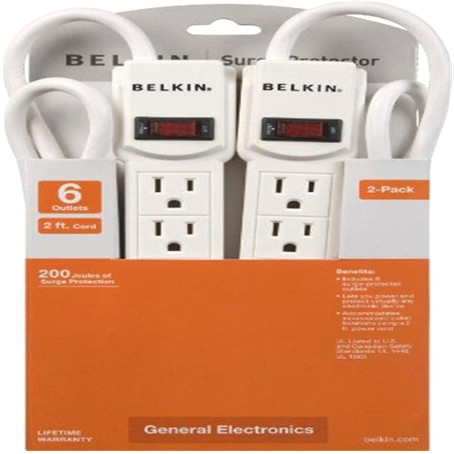 Belkin 6-Outlet Surge Protector with 2ft Power Cord - 200 Joules (2-Pack)