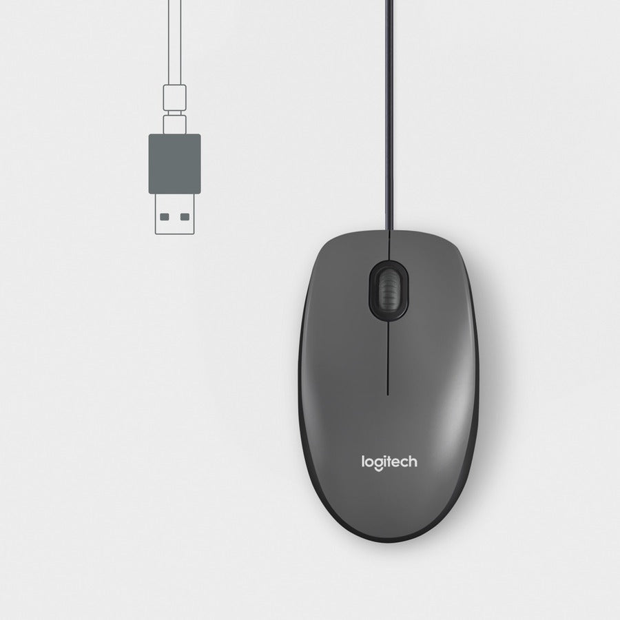 Logitech M100 Wired USB Mouse - 3-Button, 1000 DPI Optical Tracking, Ambidextrous Design, Compatible with PC and Mac