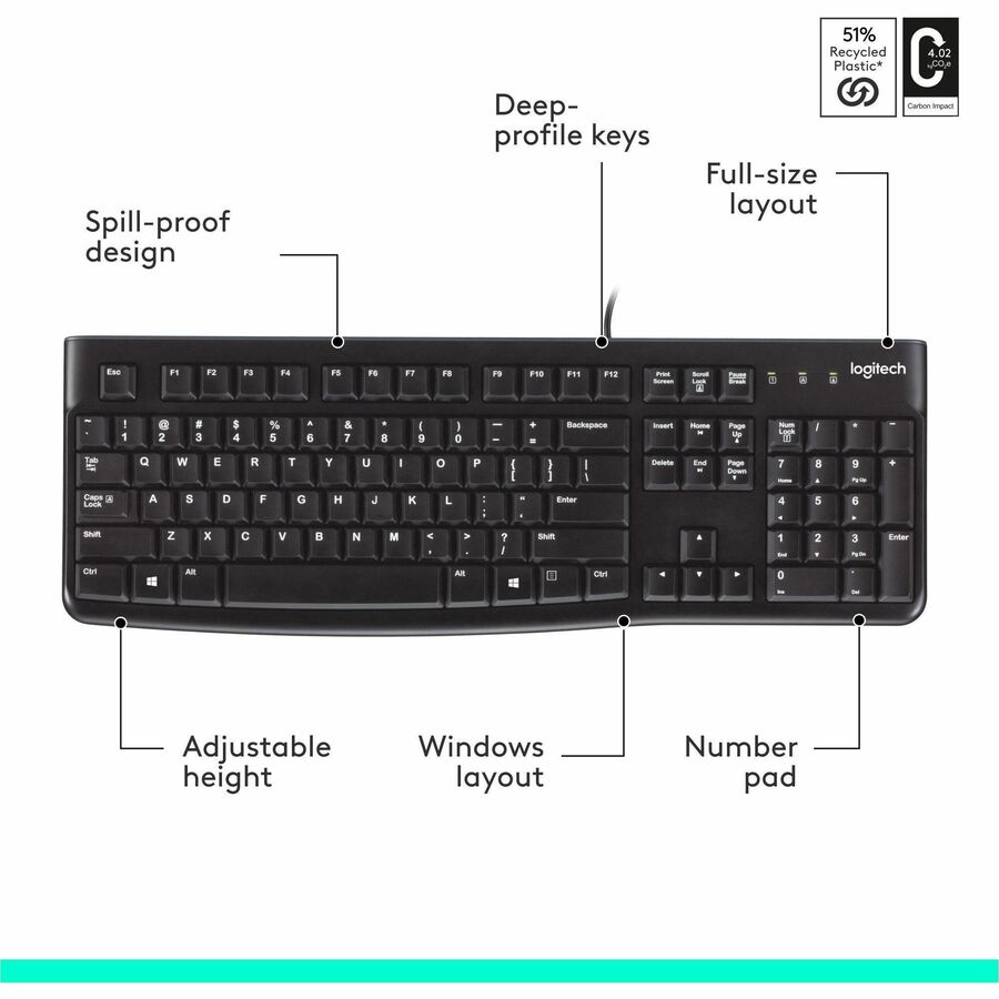Logitech K120 Plug-and-Play USB Keyboard with Spill-Resistant Design and Full-Size Layout