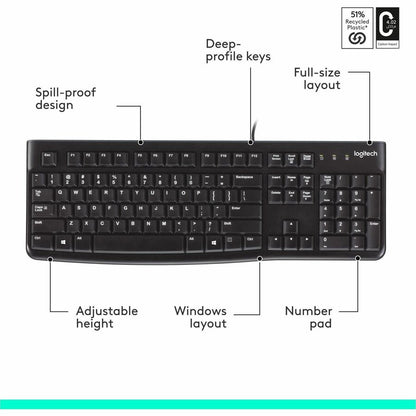 Logitech K120 Plug-and-Play USB Keyboard with Spill-Resistant Design and Full-Size Layout