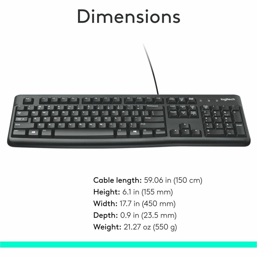 Logitech K120 Plug-and-Play USB Keyboard with Spill-Resistant Design and Full-Size Layout