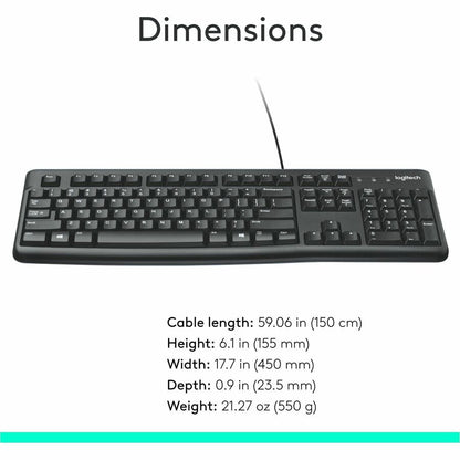 Logitech K120 Plug-and-Play USB Keyboard with Spill-Resistant Design and Full-Size Layout