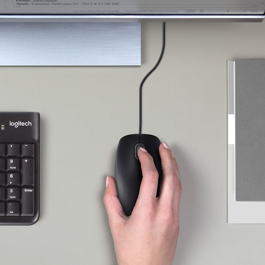 Logitech B100 Optical USB Mouse – Ambidextrous Design with 800 DPI Precision and Darkfield Laser Tracking