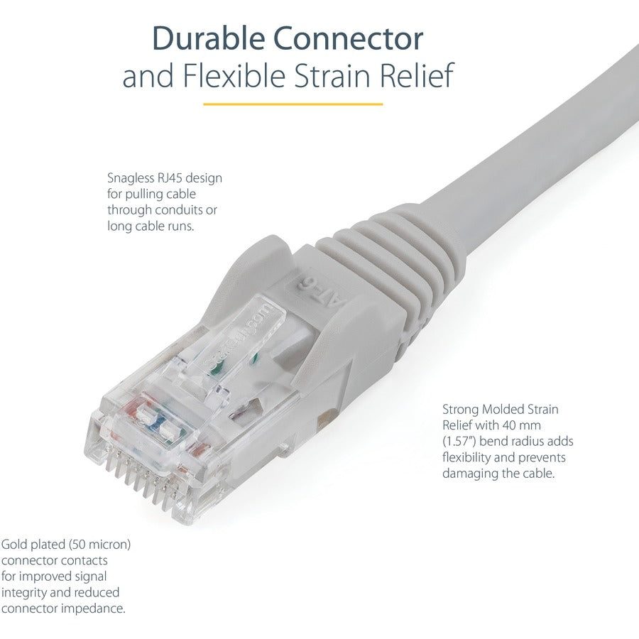 StarTech.com 10 ft Gray Cat6 Ethernet Patch Cable with Snagless Design and 10 Gbps Support