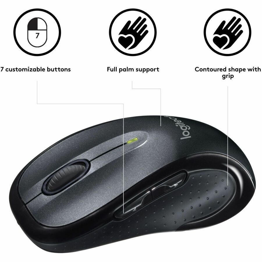 Logitech M510 Wireless Optical Mouse with 2.4 GHz USB Unifying Receiver, 7 Buttons, 1000 DPI - Black