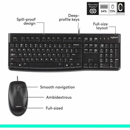 Logitech MK120 Wired Keyboard and Mouse Combo for Windows - Full-Size, Quiet Keys, Optical USB Mouse
