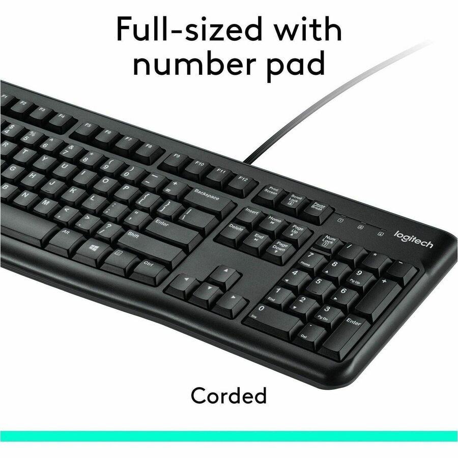 Logitech MK120 Wired Keyboard and Mouse Combo for Windows - Full-Size, Quiet Keys, Optical USB Mouse