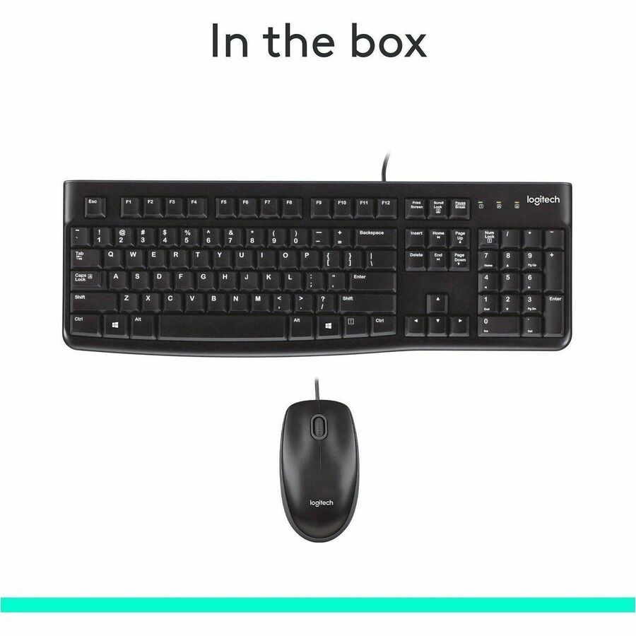 Logitech MK120 Wired Keyboard and Mouse Combo for Windows - Full-Size, Quiet Keys, Optical USB Mouse