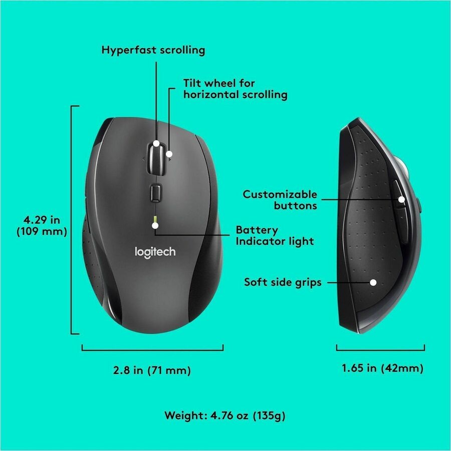 Logitech M705 Marathon Wireless Laser Mouse with 2.4 GHz USB Unifying Receiver and 1000 DPI
