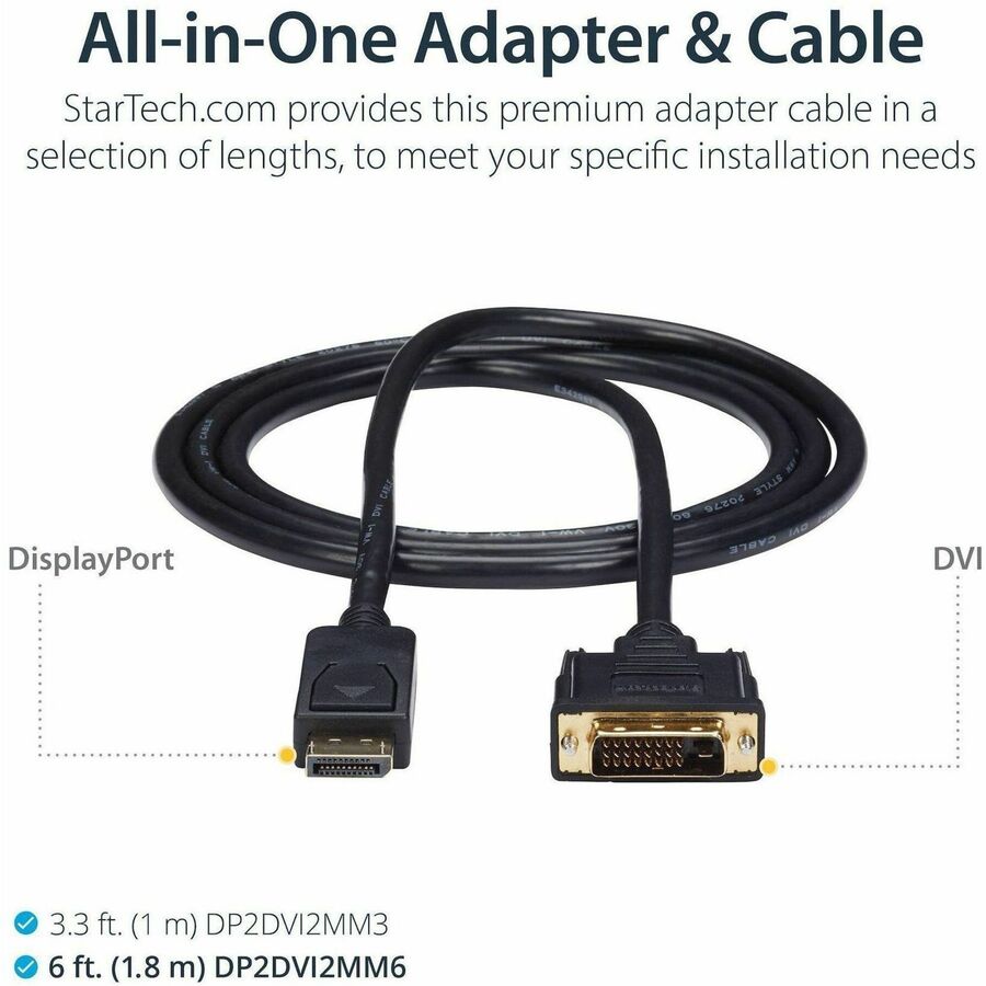 StarTech.com 6 ft DisplayPort to DVI Cable - Connect DVI Displays to DisplayPort Video Sources