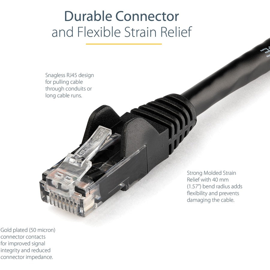 StarTech.com 100 ft Black Snagless Cat6 Ethernet Patch Cable - High-Speed Gigabit Network Connection with PoE Support