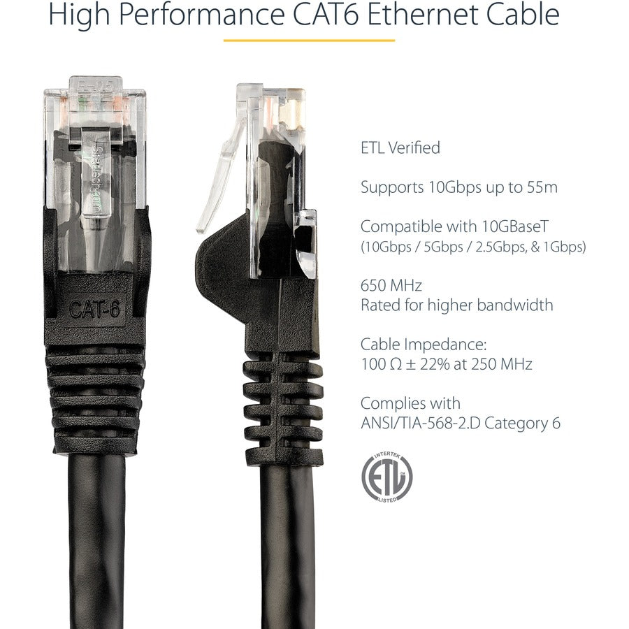 StarTech.com 75 ft Black Snagless Cat6 Ethernet Cable – Gigabit Speed, PoE Support, UL Certified