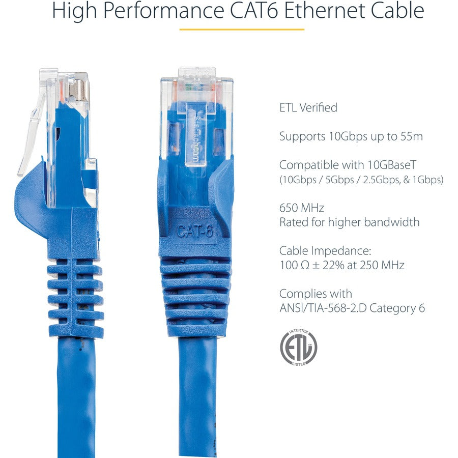 StarTech.com 75 ft. Blue Cat6 Ethernet Patch Cable - Snagless Gigabit Network Cord with 24 AWG Copper and PoE Support