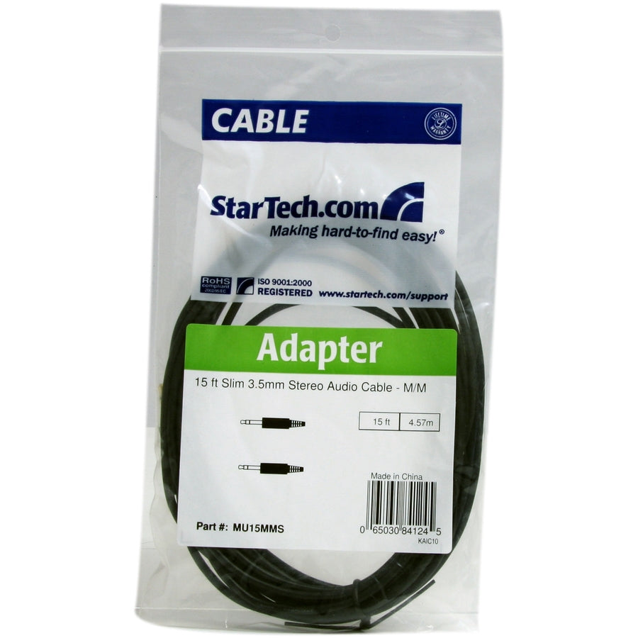 StarTech.com MU15MMS 15 ft Slim 3.5mm Stereo Audio Cable for Portable Devices