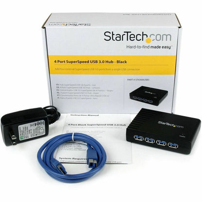 StarTech.com ST4300USB3 4-Port SuperSpeed USB 3.0 Hub – Black, Desktop