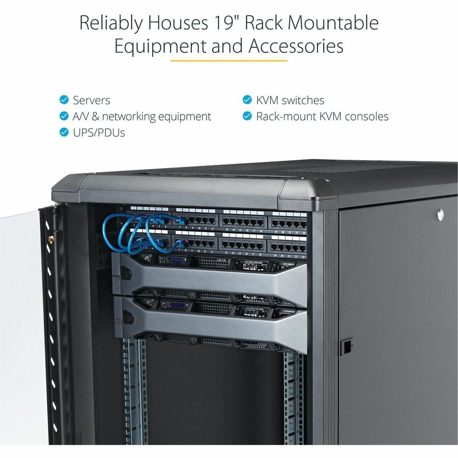 StarTech.com 25U 36-Inch Knock-Down Server Rack Cabinet with Casters and Glass Front Door