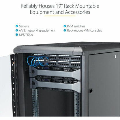 StarTech.com 25U 36-Inch Knock-Down Server Rack Cabinet with Casters and Glass Front Door