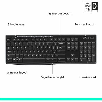 Logitech K270 Wireless Keyboard for Windows - 2.4 GHz, Full-Size, Spill-Resistant, Black