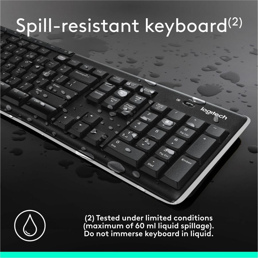 Logitech K270 Wireless Keyboard for Windows - 2.4 GHz, Full-Size, Spill-Resistant, Black