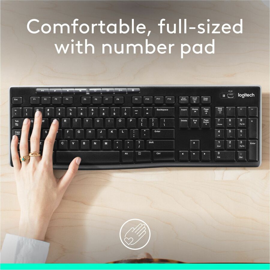 Logitech K270 Wireless Keyboard for Windows - 2.4 GHz, Full-Size, Spill-Resistant, Black