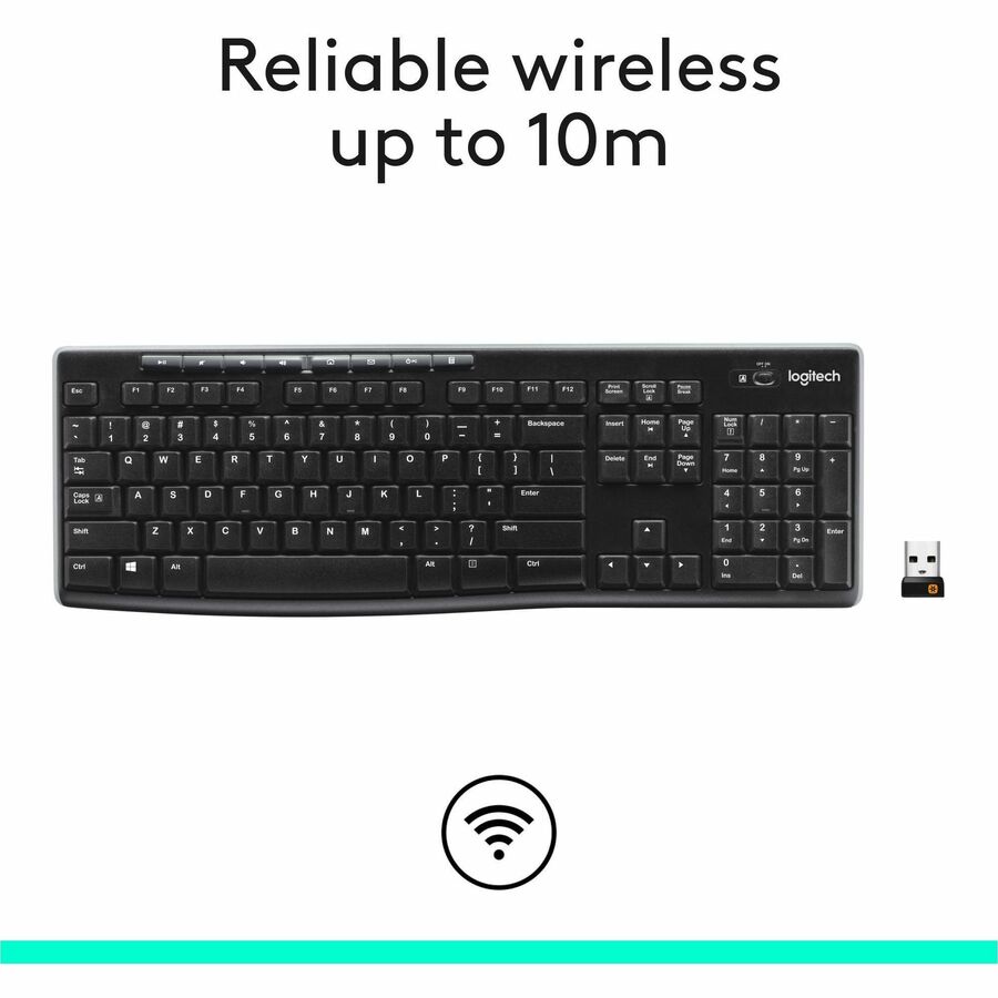 Logitech K270 Wireless Keyboard for Windows - 2.4 GHz, Full-Size, Spill-Resistant, Black