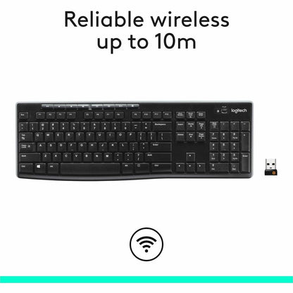 Logitech K270 Wireless Keyboard for Windows - 2.4 GHz, Full-Size, Spill-Resistant, Black