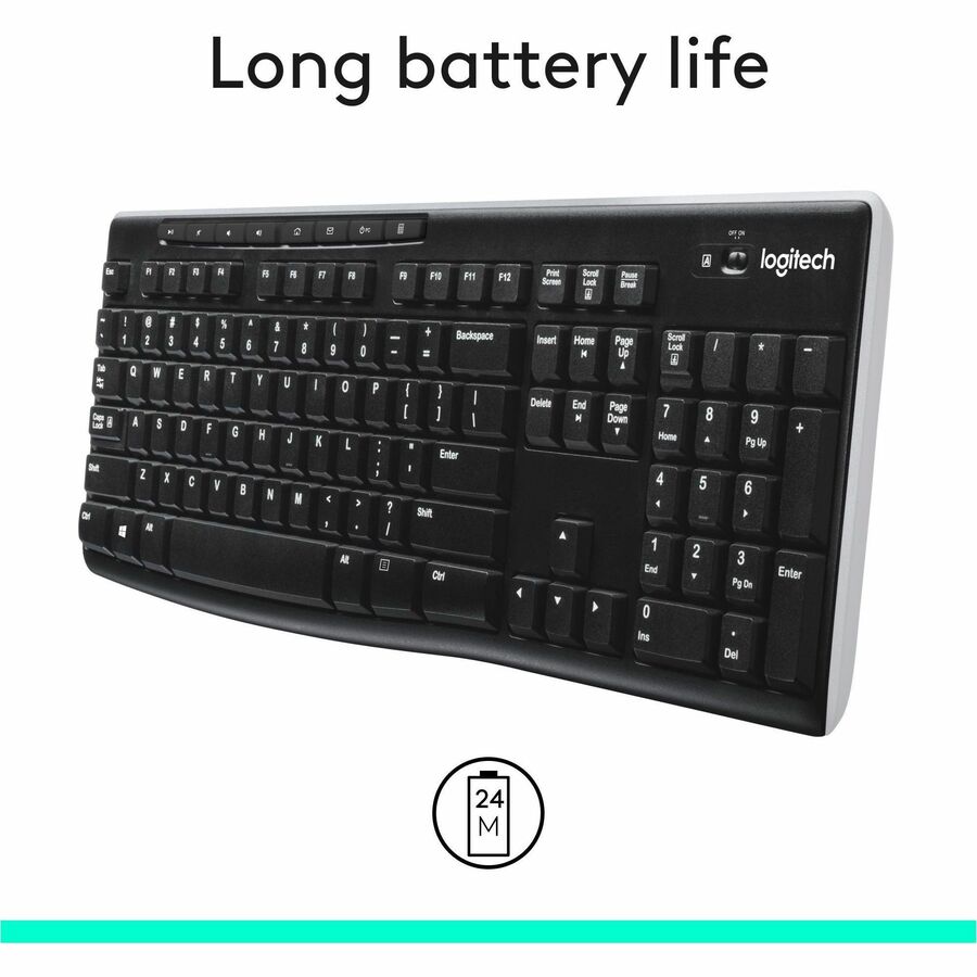 Logitech K270 Wireless Keyboard for Windows - 2.4 GHz, Full-Size, Spill-Resistant, Black