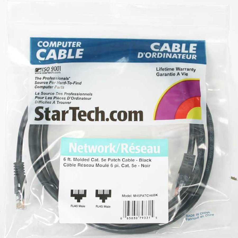 StarTech.com 6 ft Black Molded Cat5e Ethernet Patch Cable with Power-over-Ethernet Support