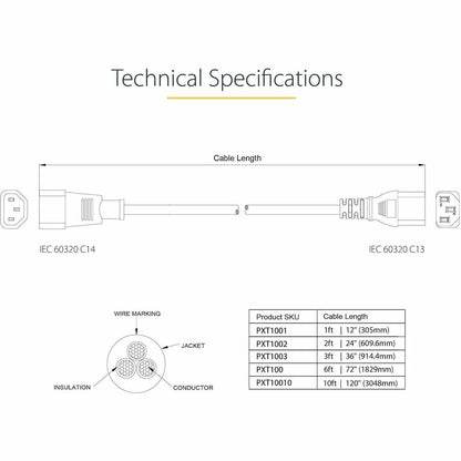 StarTech.com 3ft Power Extension Cord C14 to C13 – 10A 125V Computer Power Supply Extension Cable